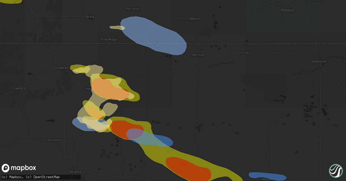 Hail map in Gordon, NE on July 3, 2026
