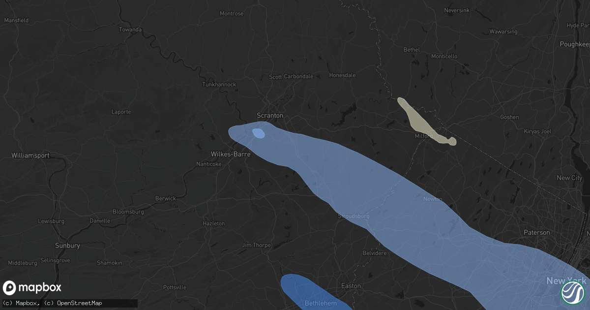 Hail map in Gouldsboro, PA on July 3, 2026