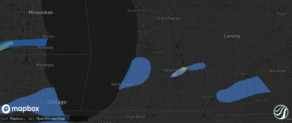 Hail map in Grand Junction, MI on July 3, 2026