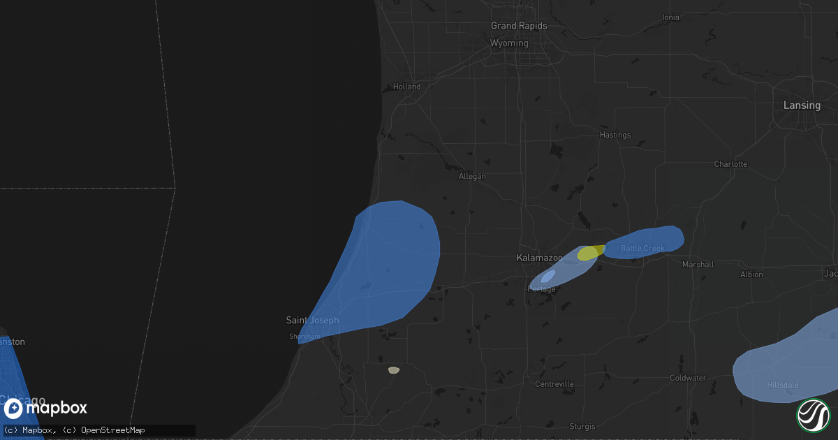 Hail map in Grand Junction, MI on July 3, 2026