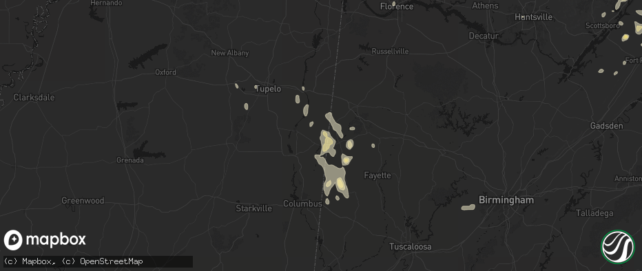 Hail map in Greenwood Springs, MS on July 3, 2026