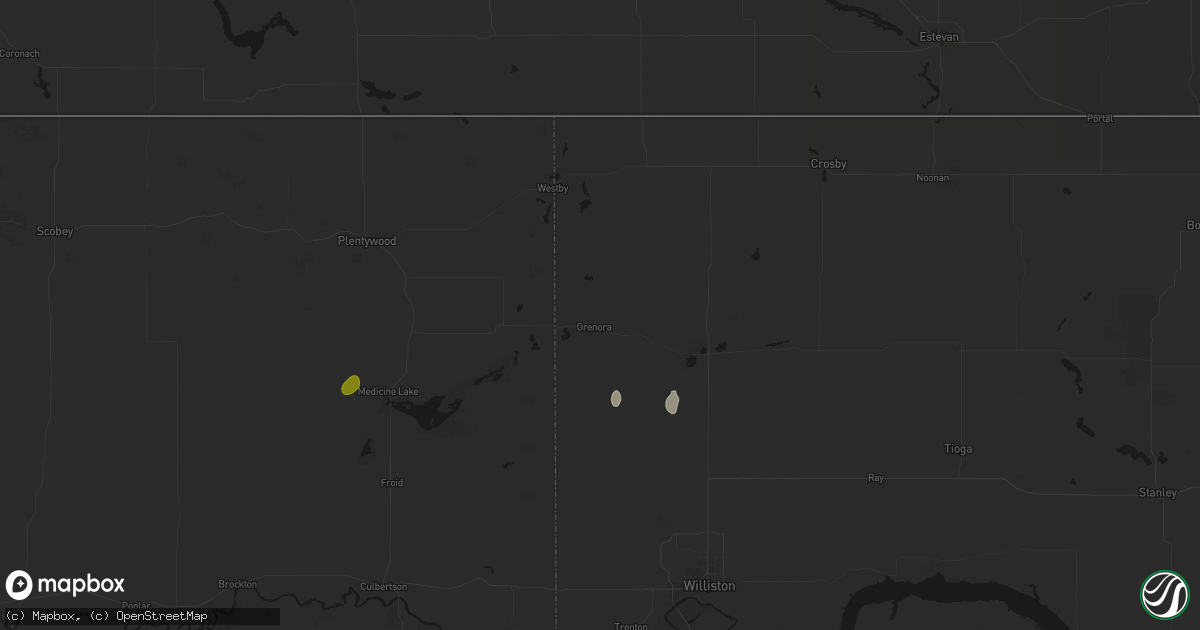 Hail map in Grenora, ND on July 3, 2026