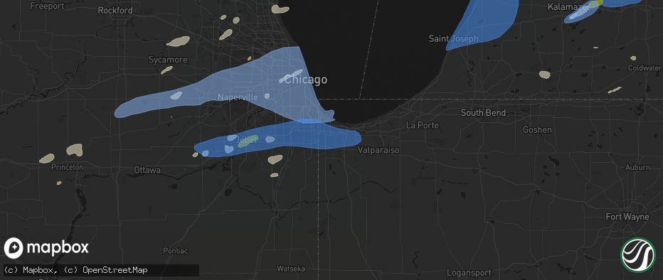 Hail map in Griffith, IN on July 3, 2026