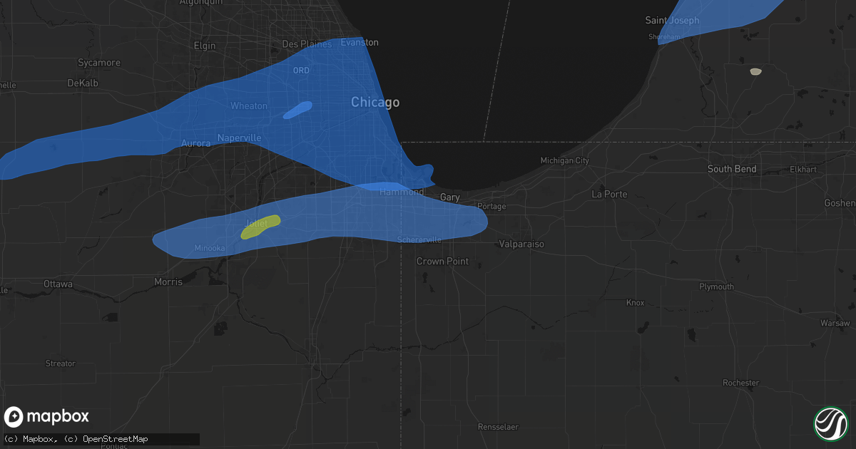 Hail map in Griffith, IN on July 3, 2026