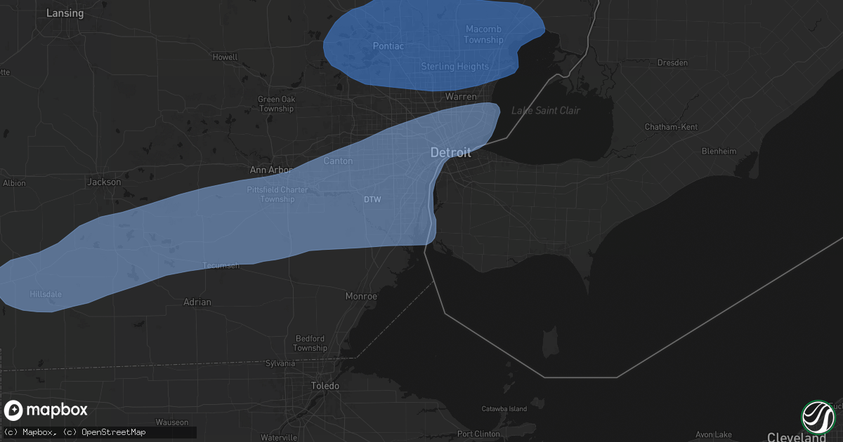 Hail map in Grosse Ile, MI on July 3, 2026