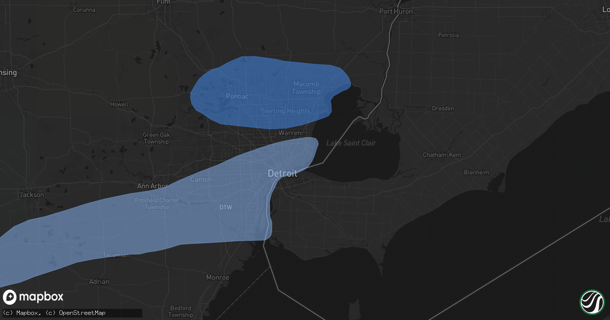 Hail map in Grosse Pointe, MI on July 3, 2026