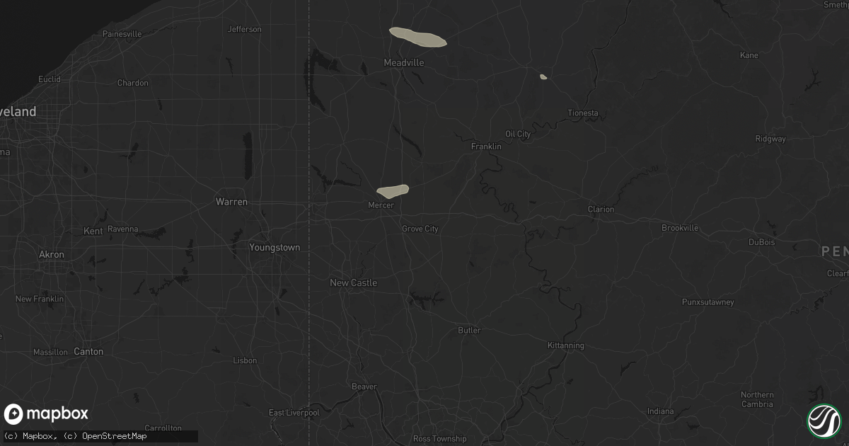 Hail map in Grove City, PA on July 3, 2026