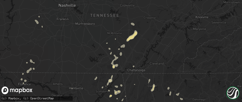 Hail map in Gruetli Laager, TN on July 3, 2026