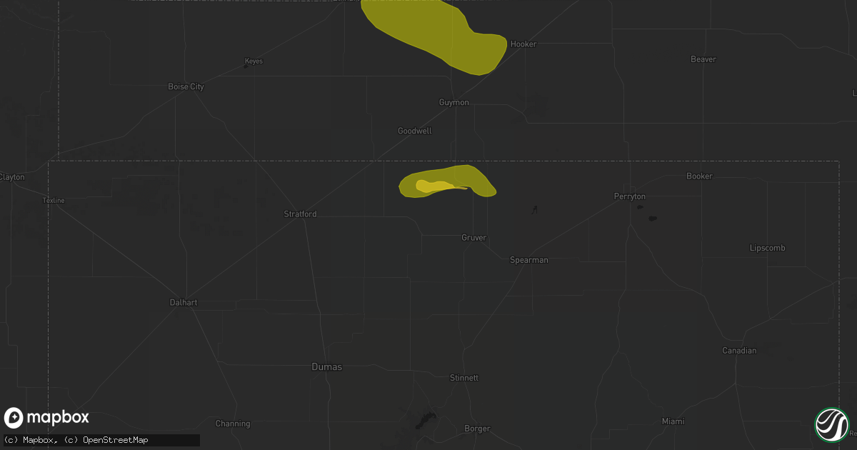 Hail map in Gruver, TX on July 3, 2026