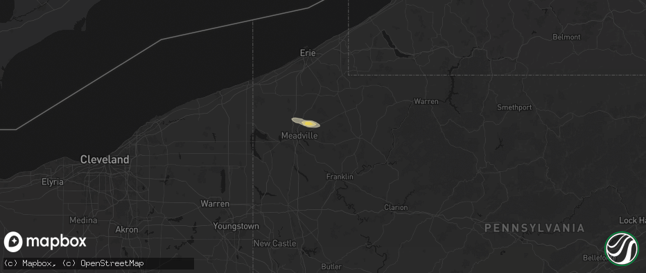 Hail map in Guys Mills, PA on July 3, 2026