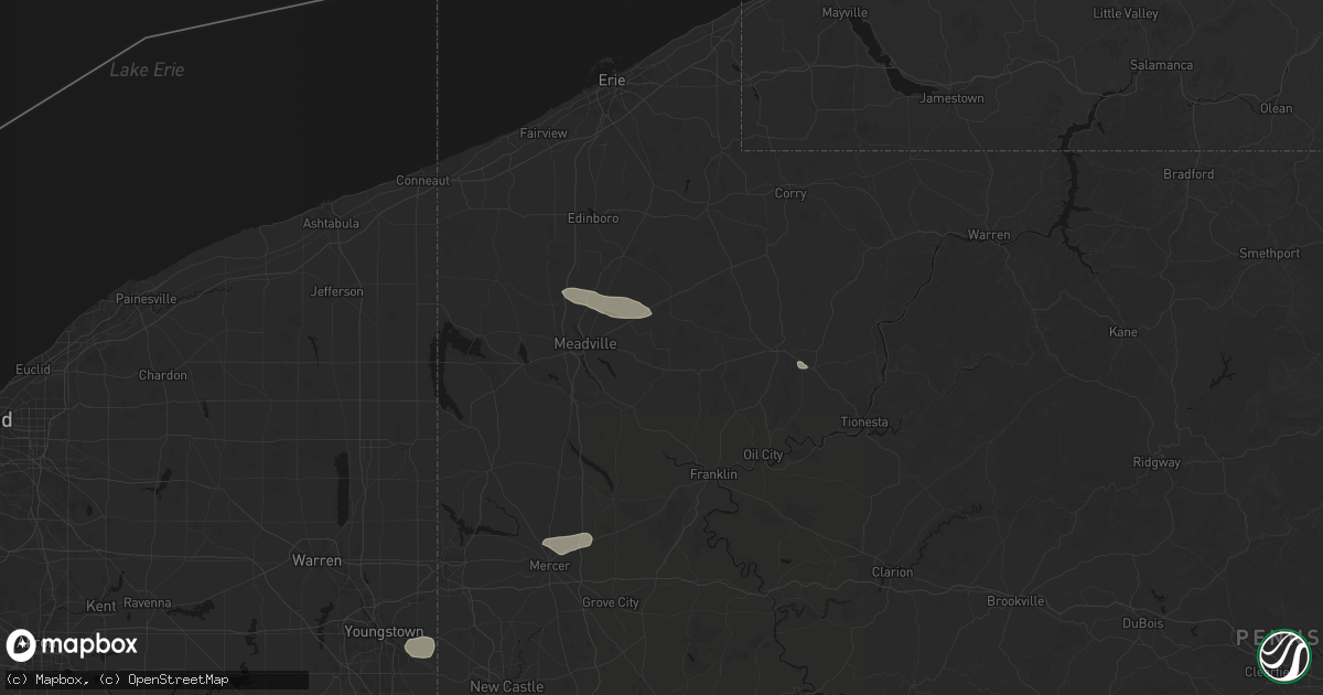 Hail map in Guys Mills, PA on July 3, 2026