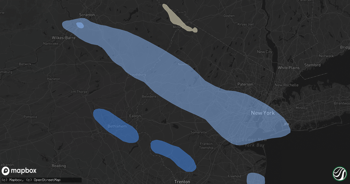 Hail map in Hackettstown, NJ on July 3, 2026