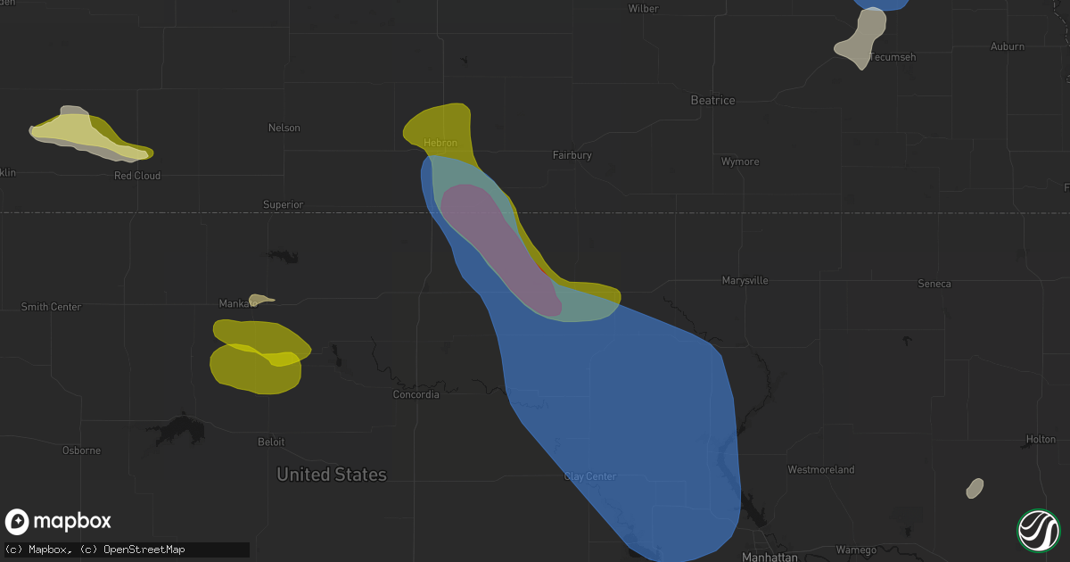 Hail map in Haddam, KS on July 3, 2026
