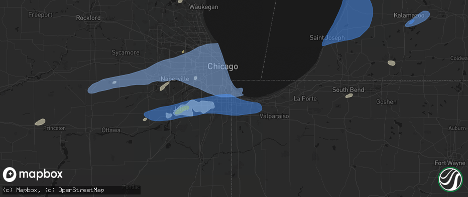 Hail map in Hammond, IN on July 3, 2026
