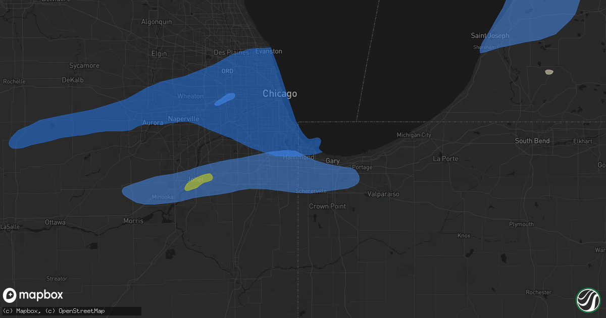 Hail map in Hammond, IN on July 3, 2026