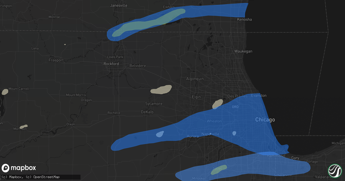 Hail map in Hampshire, IL on July 3, 2026