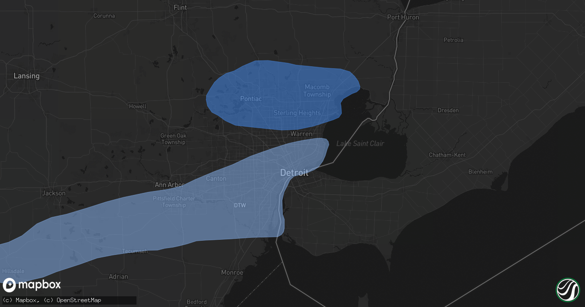 Hail map in Hamtramck, MI on July 3, 2026