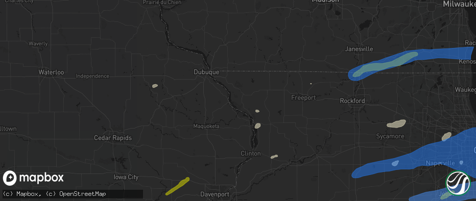 Hail map in Hanover, IL on July 3, 2026