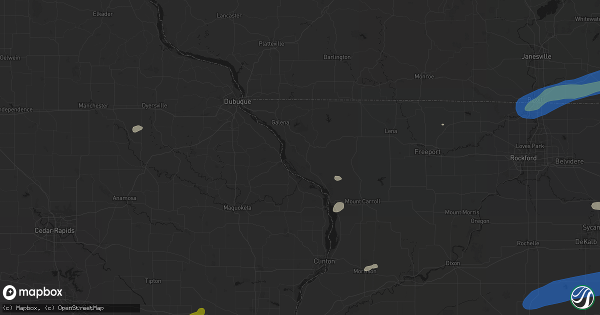 Hail map in Hanover, IL on July 3, 2026
