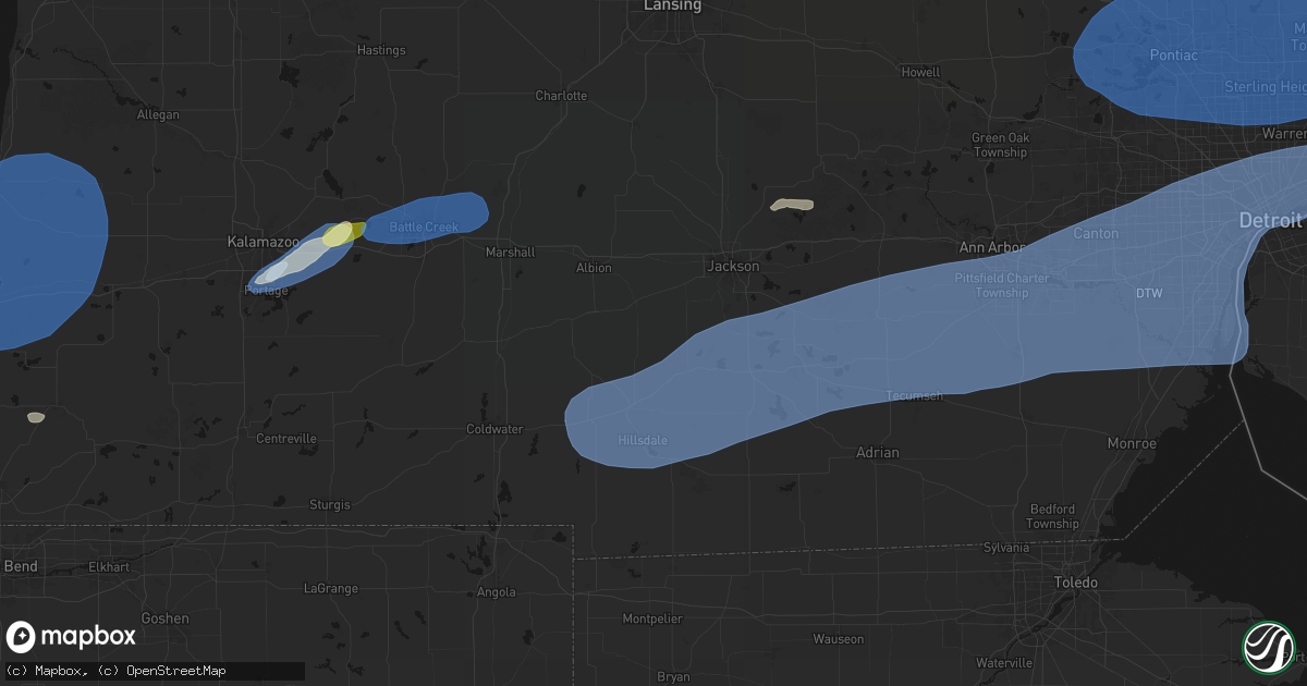 Hail map in Hanover, MI on July 3, 2026