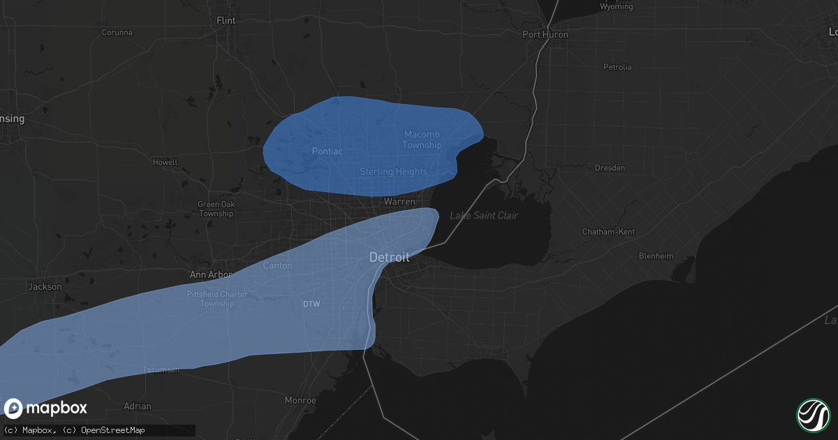 Hail map in Harper Woods, MI on July 3, 2026