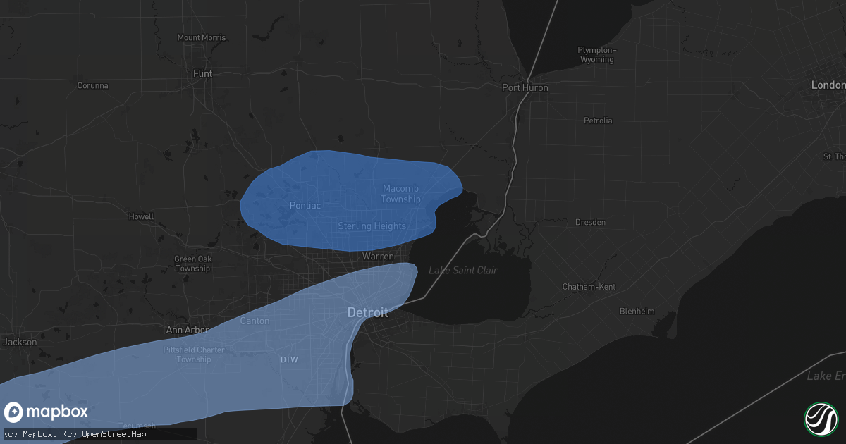 Hail map in Harrison Township, MI on July 3, 2026