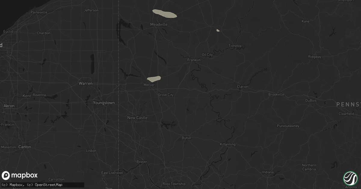 Hail map in Harrisville, PA on July 3, 2026