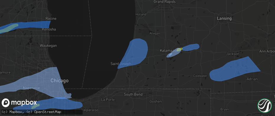 Hail map in Hartford, MI on July 3, 2026
