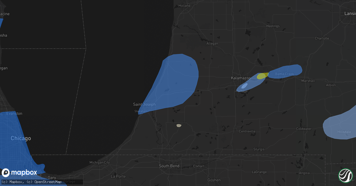Hail map in Hartford, MI on July 3, 2026