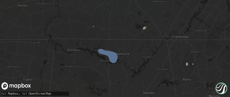 Hail map in Harvest, AL on July 3, 2026