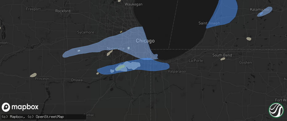 Hail map in Harvey, IL on July 3, 2026