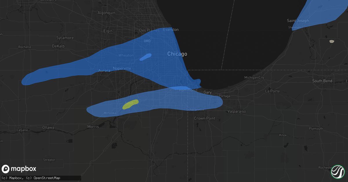 Hail map in Harvey, IL on July 3, 2026