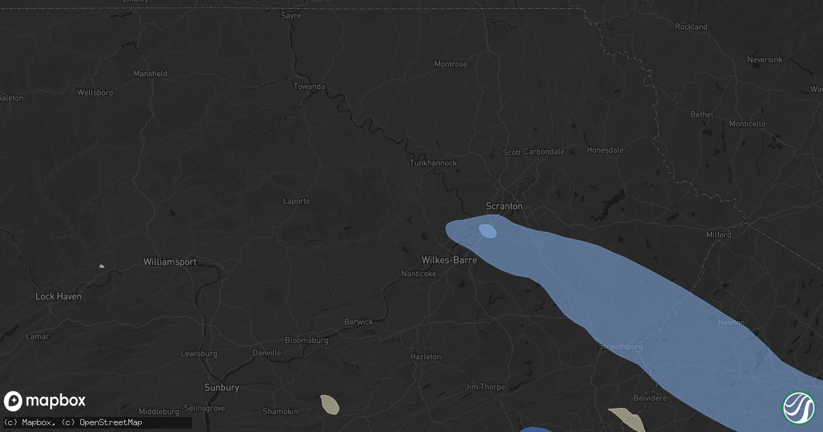 Hail map in Harveys Lake, PA on July 3, 2026
