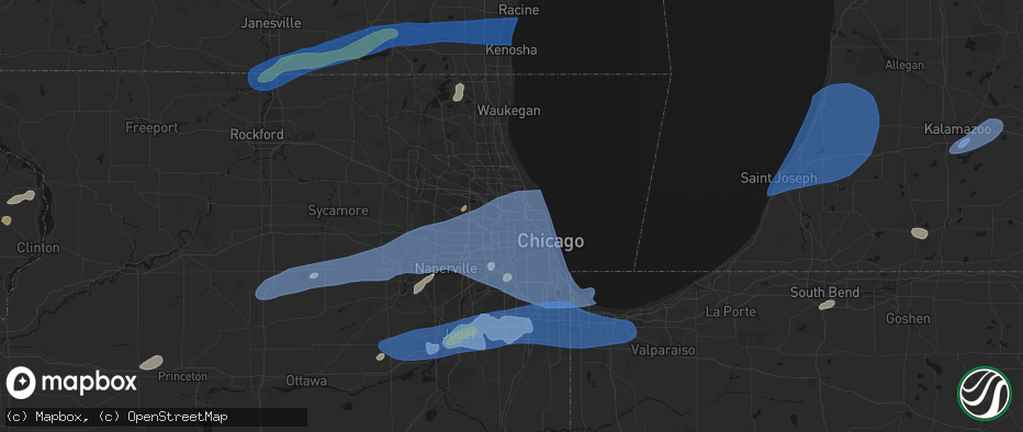 Hail map in Harwood Heights, IL on July 3, 2026