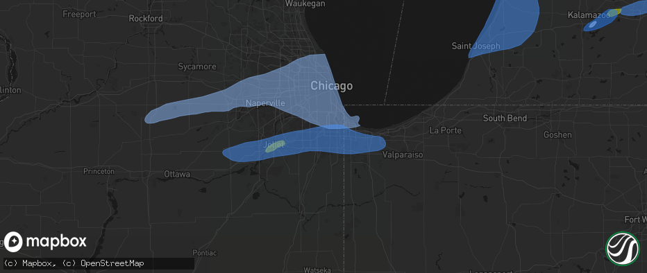 Hail map in Hazel Crest, IL on July 3, 2026