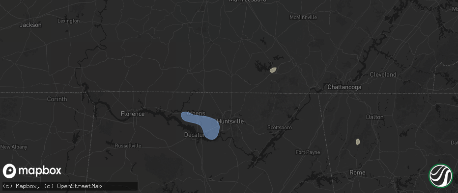 Hail map in Hazel Green, AL on July 3, 2026