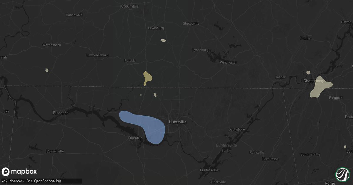 Hail map in Hazel Green, AL on July 3, 2026