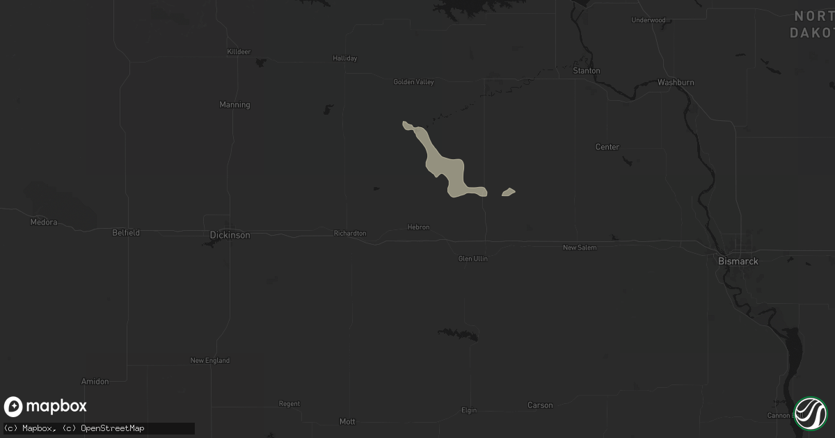 Hail map in Hebron, ND on July 3, 2026
