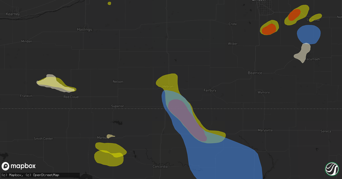 Hail map in Hebron, NE on July 3, 2026
