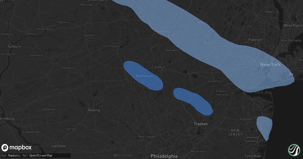 Hail map in Hellertown, PA on July 3, 2026