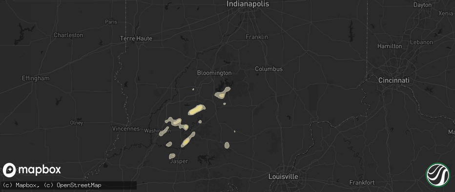 Hail map in Heltonville, IN on July 3, 2026