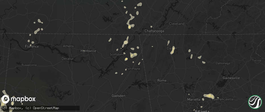 Hail map in Henagar, AL on July 3, 2026