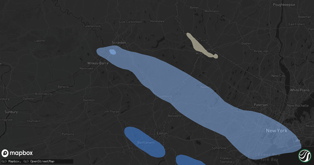 Hail map in Henryville, PA on July 3, 2026