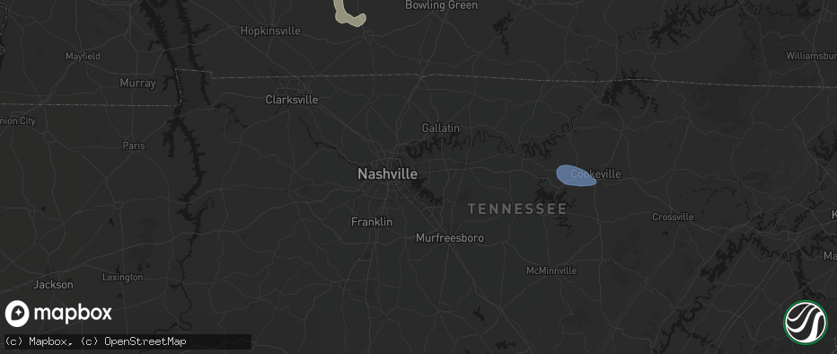 Hail map in Hermitage, TN on July 3, 2026