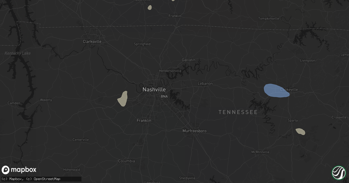 Hail map in Hermitage, TN on July 3, 2026