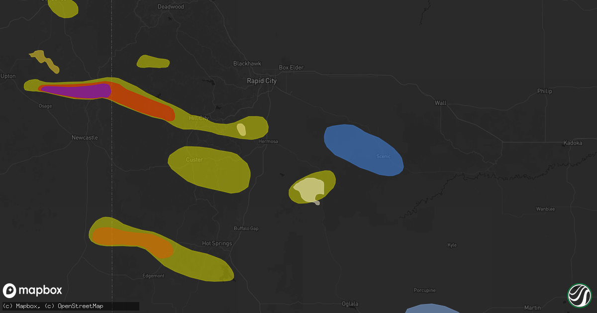 Hail map in Hermosa, SD on July 3, 2026