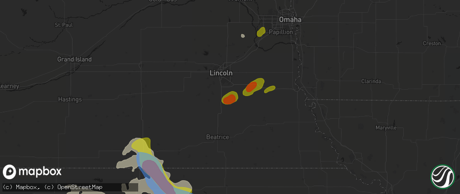 Hail map in Hickman, NE on July 3, 2026