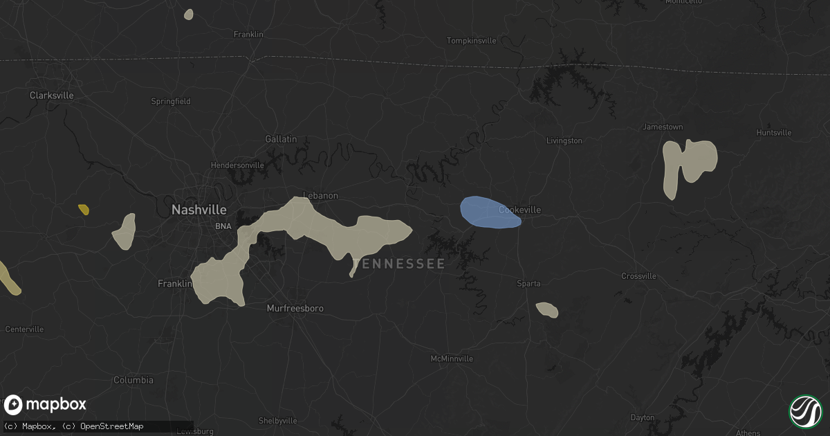 Hail map in Hickman, TN on July 3, 2026