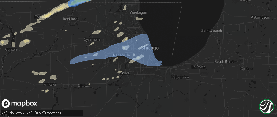 Hail map in Hickory Hills, IL on July 3, 2026