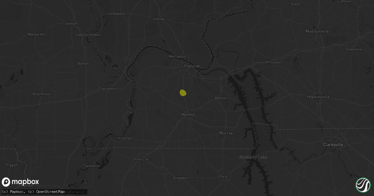 Hail map in Hickory, KY on July 3, 2026